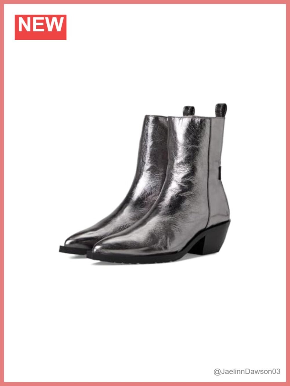 Metallic Leather Calf High Block Heel Bootie Zip Up